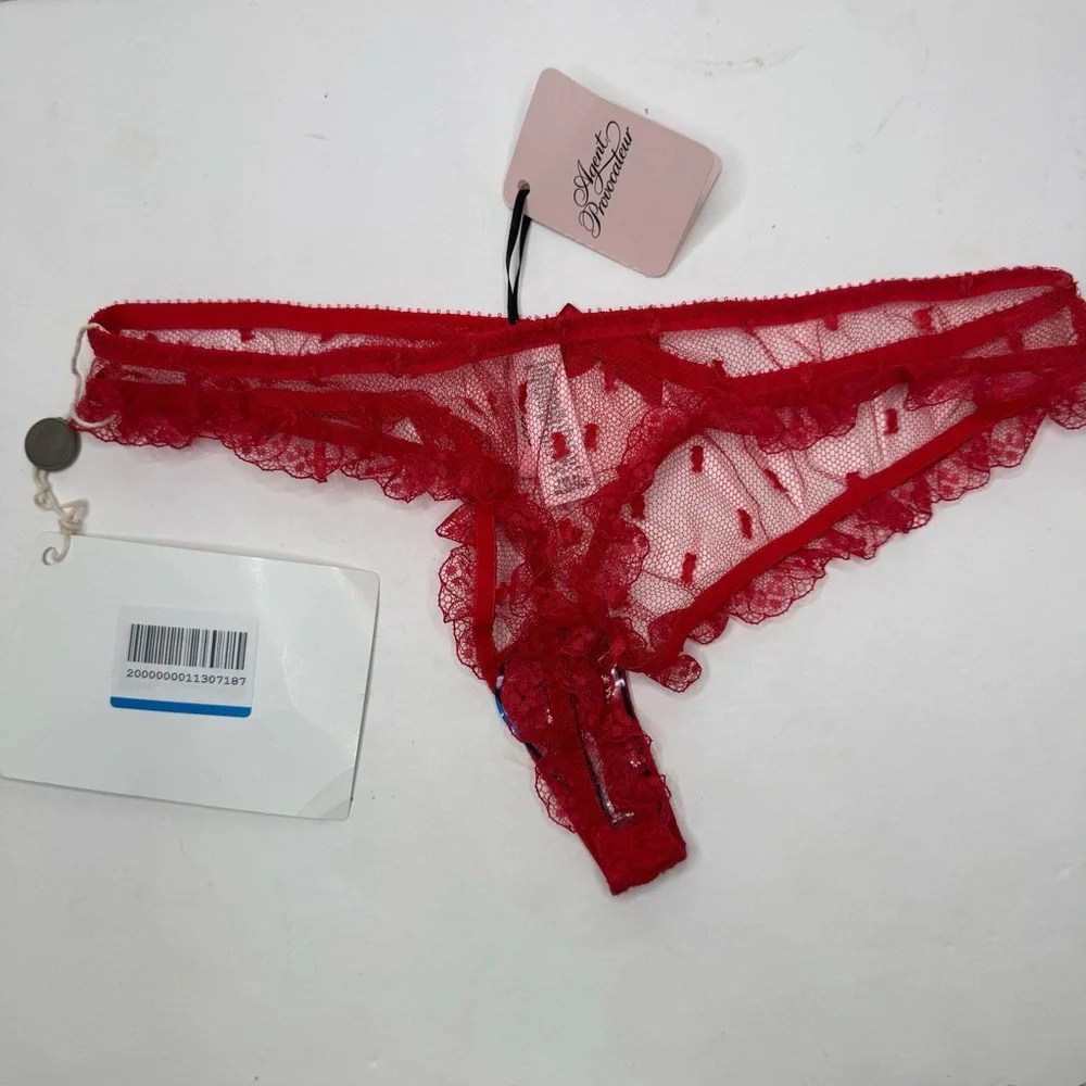 NWT AGENT PROVOCATEUR Madelina Red Lace Sheer Thong in AP Size 4 (US 8) - Picture 13 of 13